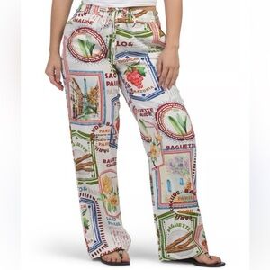 RACHEL ZOE International Garden Linen Wide Leg Pants Drawstring Waist Sz XS VGC